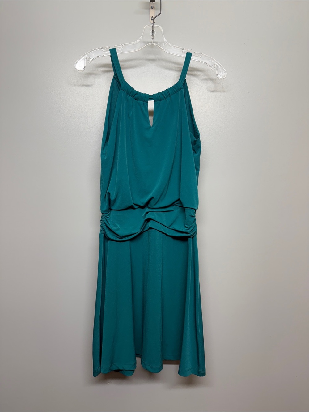 Valerie Bertinelli Teal Green Halter Scrunch Top Dress